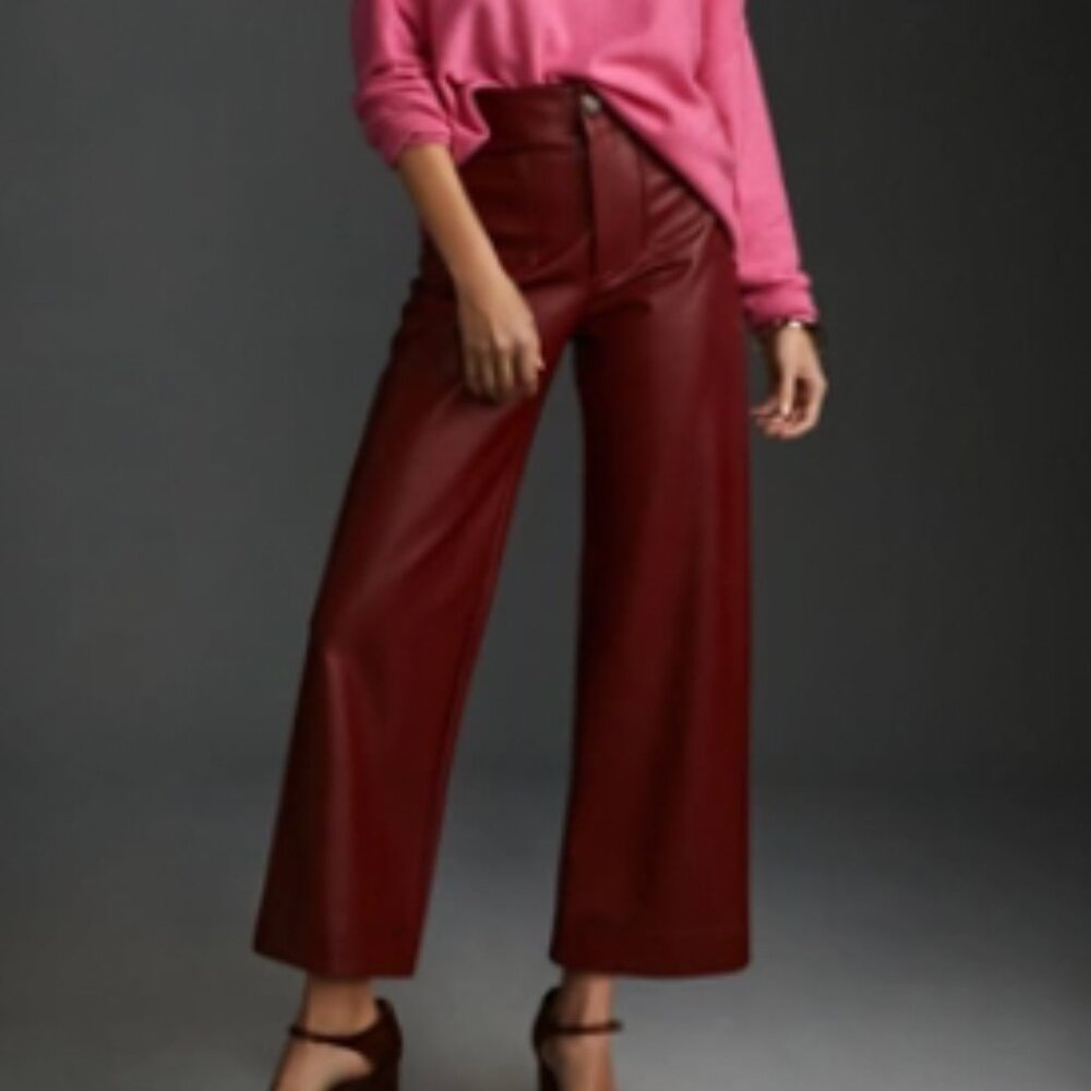NWT The Colette Faux-Leather Crop Wide-Leg Pants by Maeve